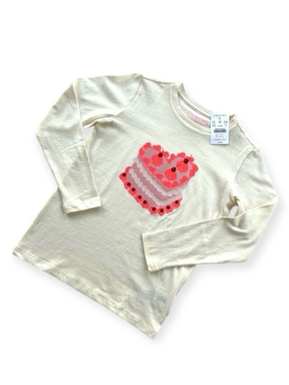 NWT Crewcuts Girls Heart Cake Graphic Long Sleeve Shirt Size S